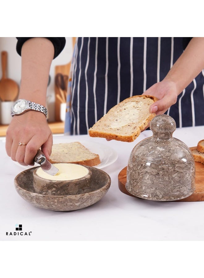 راديكالن طبق زبدة رخامي من أوشيانك مع غطاء | وعاء زبدة فرنسي يدوي الصنع، مقاس ٦ بوصات، مناسب للطاولة - Image 4