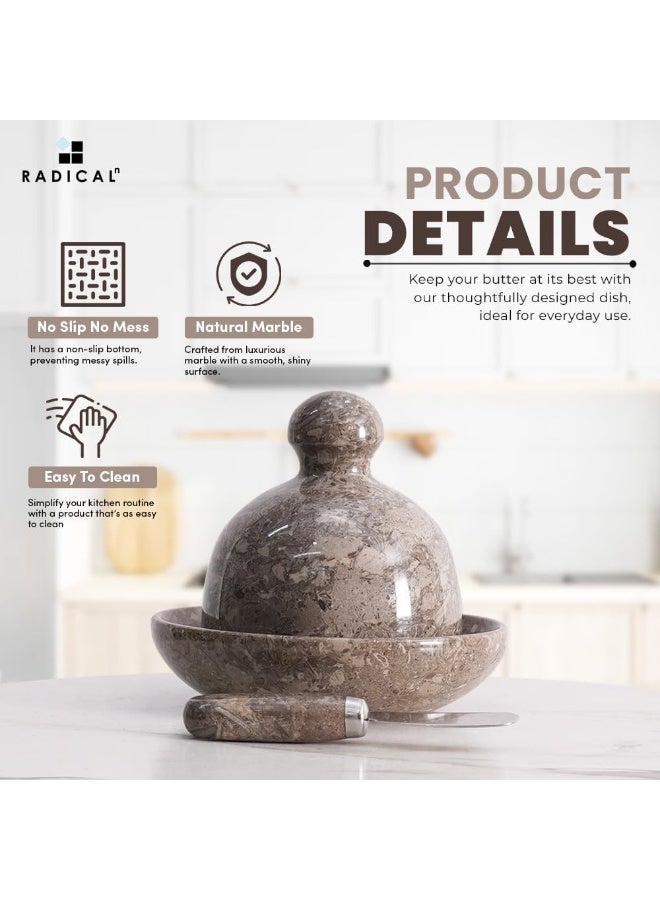 راديكالن طبق زبدة رخامي من أوشيانك مع غطاء | وعاء زبدة فرنسي يدوي الصنع، مقاس ٦ بوصات، مناسب للطاولة - Image 5