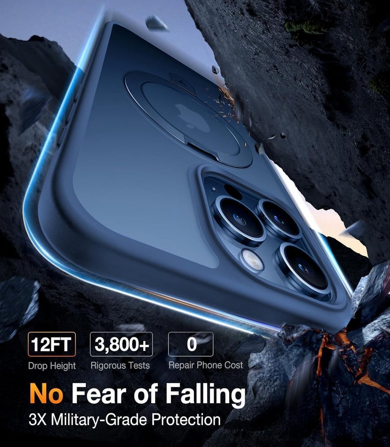 AIBEX Back Cover for Apple iPhone 14 PRO MAX with OStand Ring Kickstand|Mag-Saf Compatible Magnetic Metal Alloy Ring|Wireless Charging|Slim Thin Scratch Resistant Armor|Shockproof Protective Case-Blue - Image 5