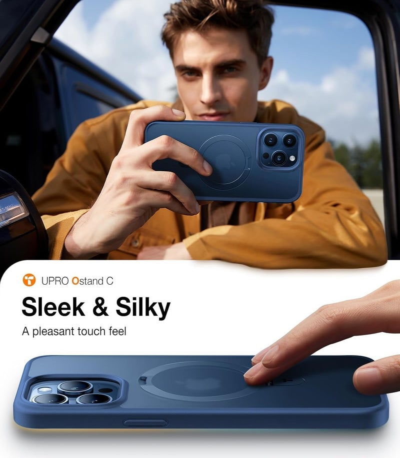 AIBEX Back Cover for Apple iPhone 14 PRO MAX with OStand Ring Kickstand|Mag-Saf Compatible Magnetic Metal Alloy Ring|Wireless Charging|Slim Thin Scratch Resistant Armor|Shockproof Protective Case-Blue - Image 3
