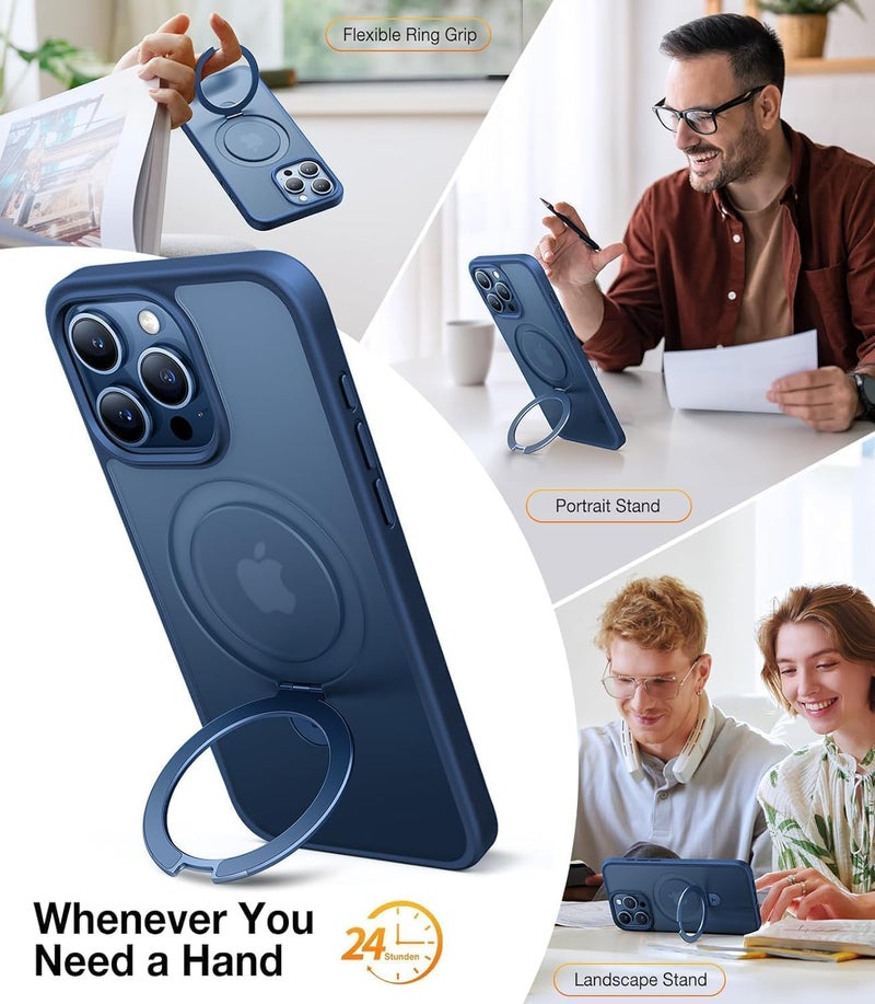 AIBEX Back Cover for Apple iPhone 14 PRO MAX with OStand Ring Kickstand|Mag-Saf Compatible Magnetic Metal Alloy Ring|Wireless Charging|Slim Thin Scratch Resistant Armor|Shockproof Protective Case-Blue - Image 4