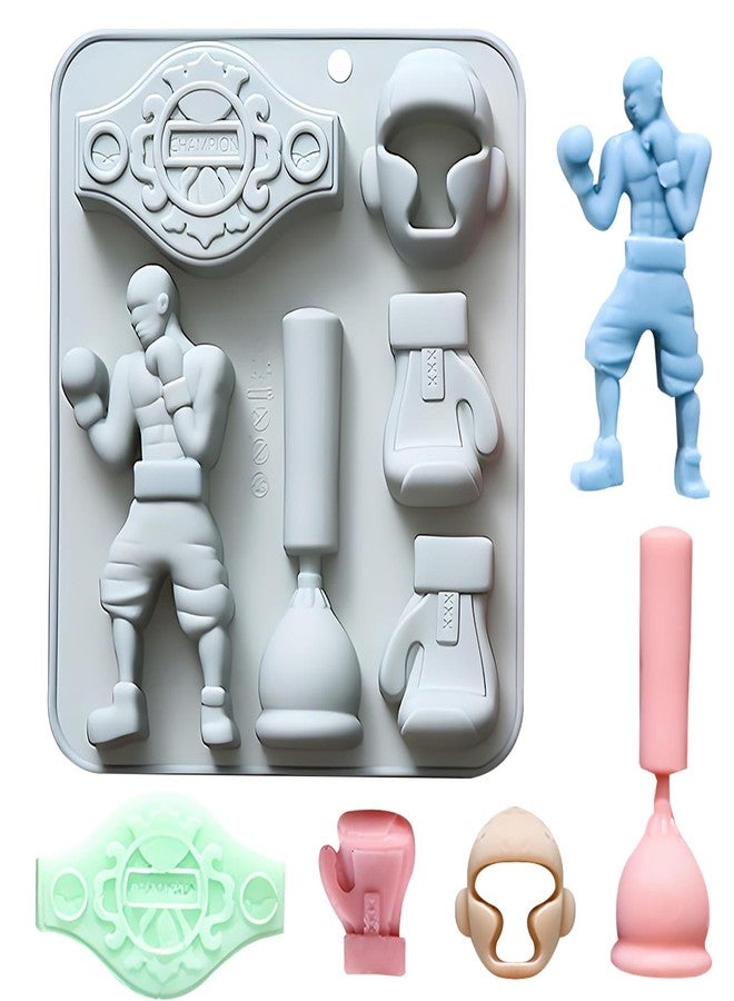 Fchil Boxing Sports Silicone Mold, 3D Champion Belt Design, Punching Bag and Boxing Gloves Cake Decorating Mold - Image 1