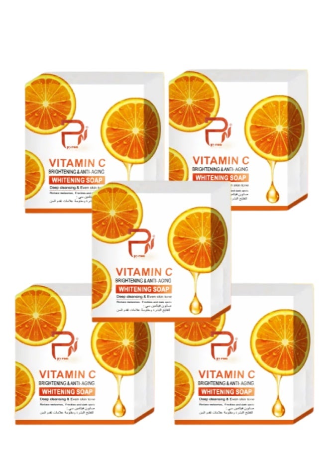 بيرون 5 قطع صابون فيتامين سي لتفتيح البشرة ومقاومة علامات التقدم في السن برتقالي 100جرام - Image 1