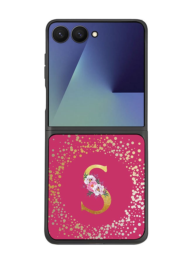 Stylizedd For Samsung Galaxy Z Flip7 Case,Slim fit Camera Protection, Shockproof Thin Phone cover  - Custom Monogram Floral - S ( Deep Pink )