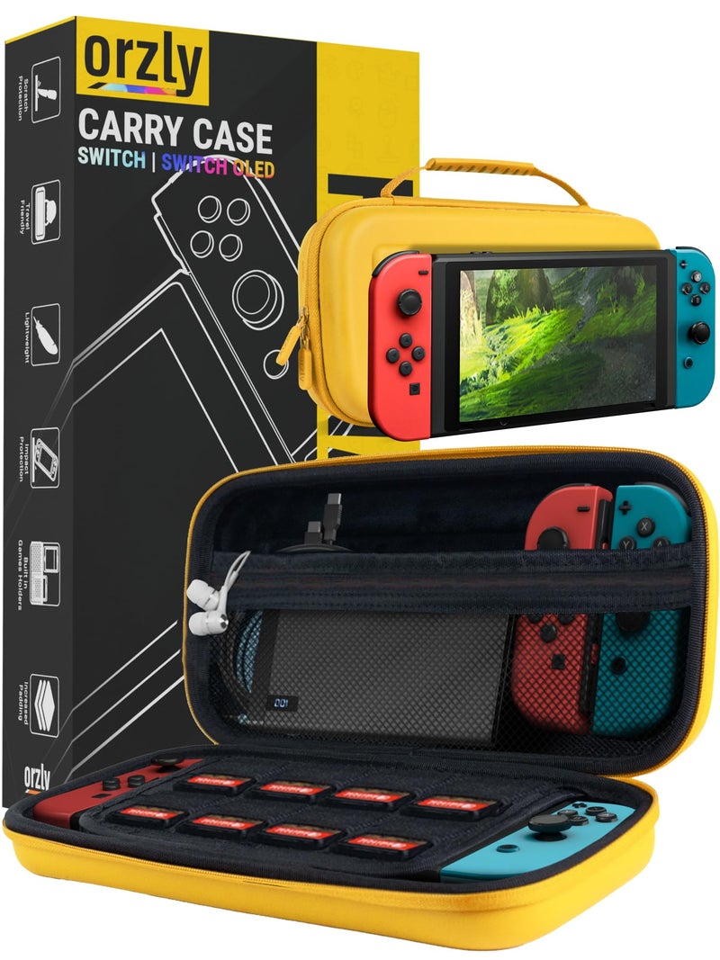 Orzly Carrying Case for Nintendo Switch OLED and Switch Console - Yellow Protective Hard Portable Travel case Shell Pouch for Nintendo Switch Console & Accessories - Image 1