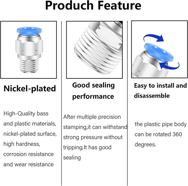 SLVC 4mm OD Push to Connect Fitting Push in Connector 1/4 Thread Male Air Pneumatic Fitting,4MM Air Tube Fittings Air Line Fittings Quick Connect Air Hose Fittings for 3D Printer(Pack Of 2) - Image 3