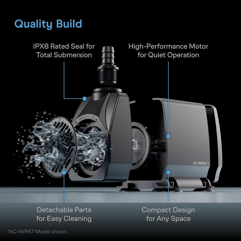 AC Infinity Submersible Water Pump 211 GPH (800 L/H), Ultra Quiet 18W Fish Tank Flow Pressure Control with 5 ft. High Lift Pump for Aquariums, Fountains, Ponds, Pools, Hydroponics - Image 5
