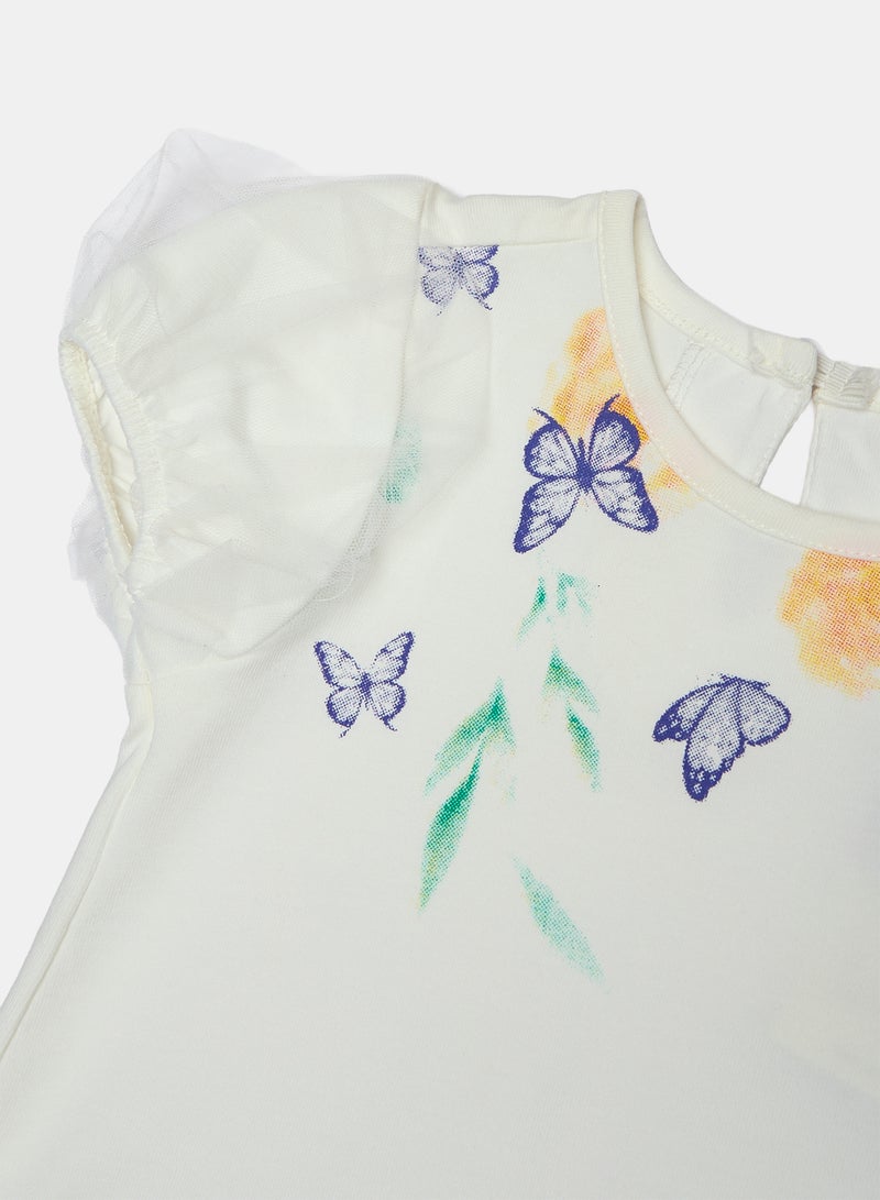 Panco Baby Girls LITTLE FLORALS T-shirt with Tulle Sleeves - Image 3