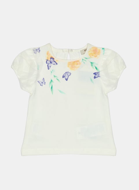Baby Girls LITTLE FLORALS T-shirt with Tulle Sleeves