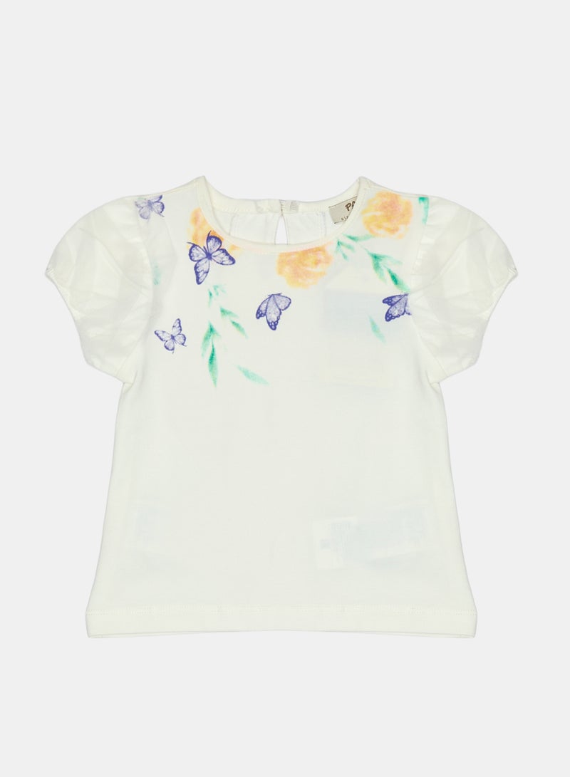 Panco Baby Girls LITTLE FLORALS T-shirt with Tulle Sleeves - Image 1