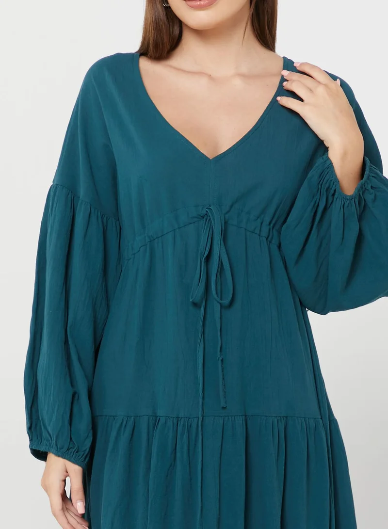 ELLA Solid V Neck Dress