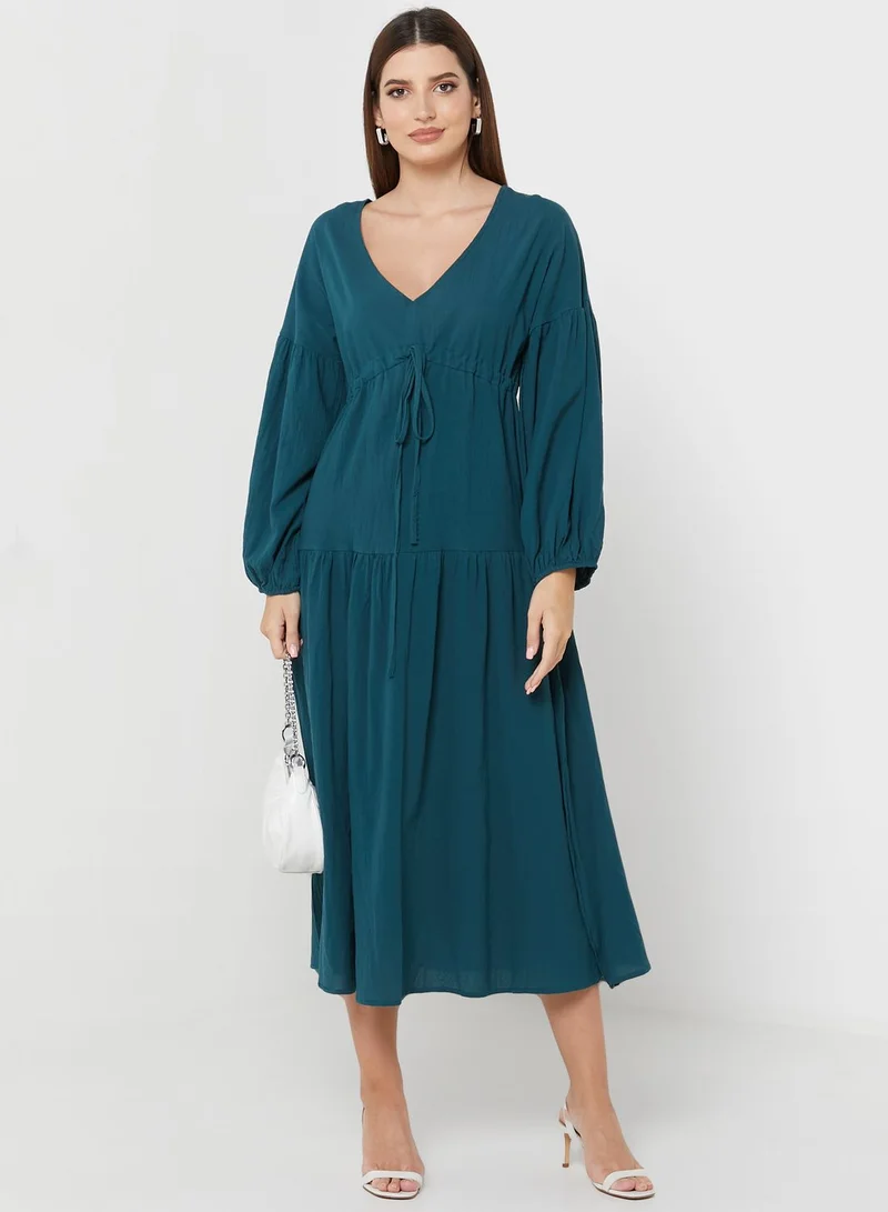 ELLA Solid V Neck Dress
