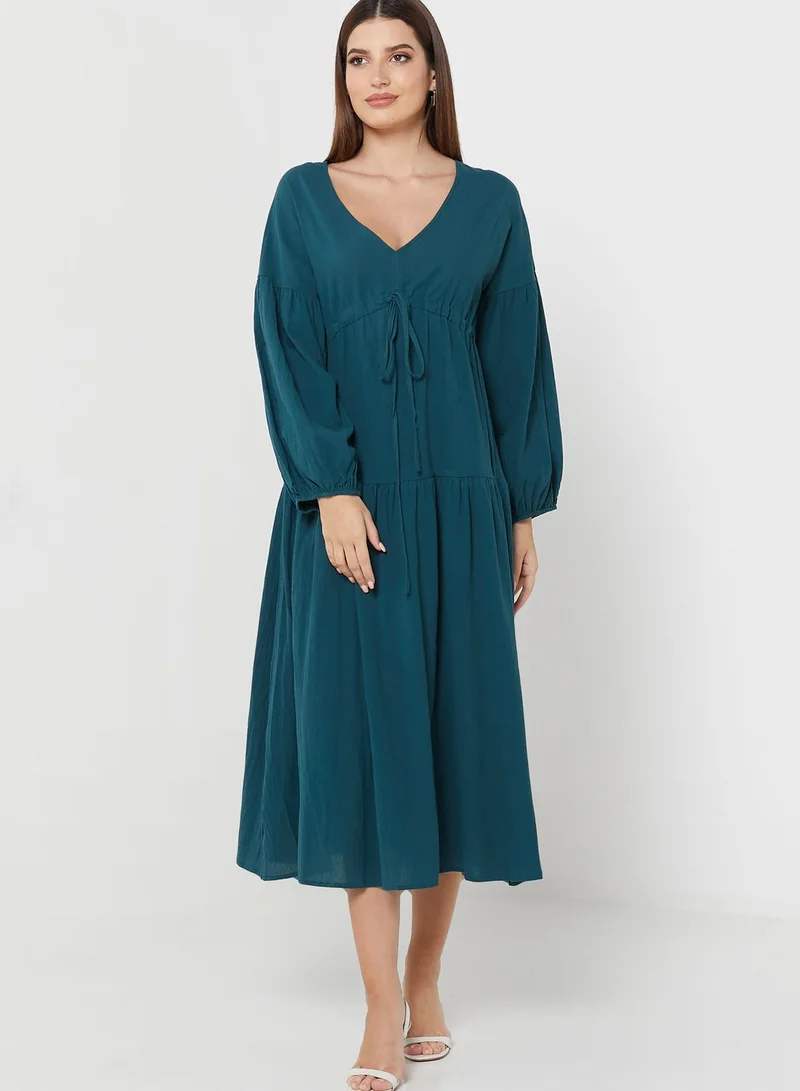 ELLA Solid V Neck Dress