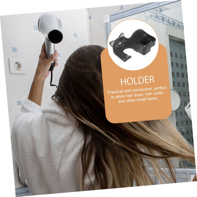 Cat Shape No Drill Hair Dryer Holder Bathroom Storage Wall Mount - Image 4