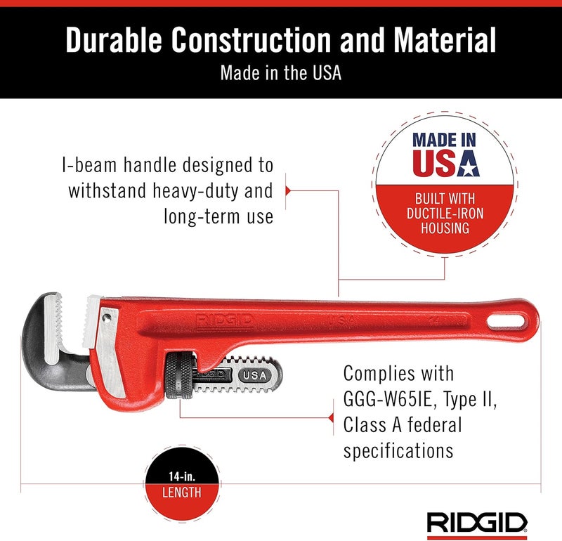 RIDGID 31020 Model 14 Heavy-Duty Straight Pipe Wrench - Image 4