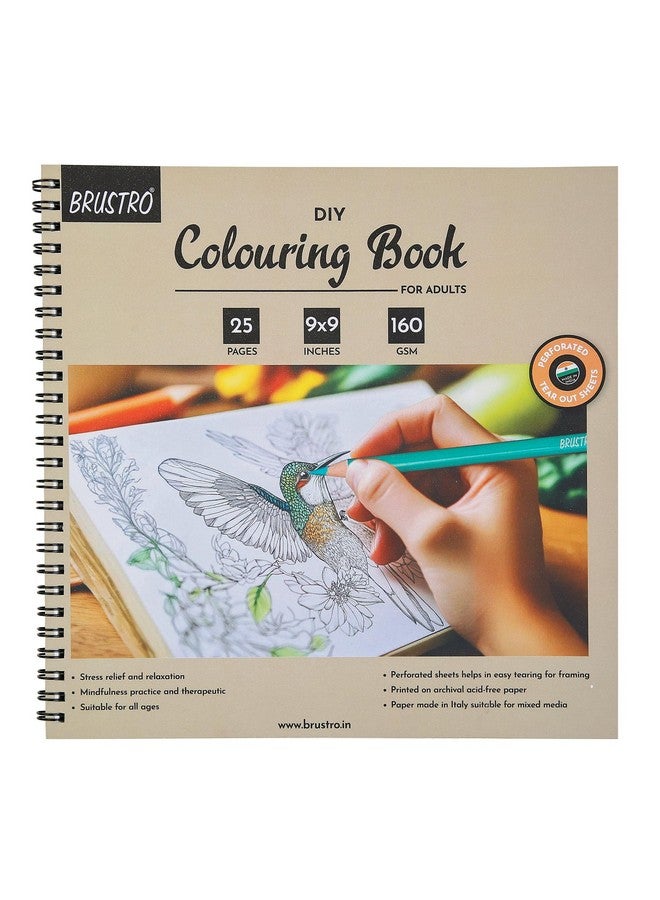 BRUSTRO BRUSTRO DIY Colouring Book for Adults | 9x9 inches, 160 GSM, 25 Perforated Sheets | Ideal for Fineliners, Colour Pencils, Brush Pens, Markers.  - Image 1