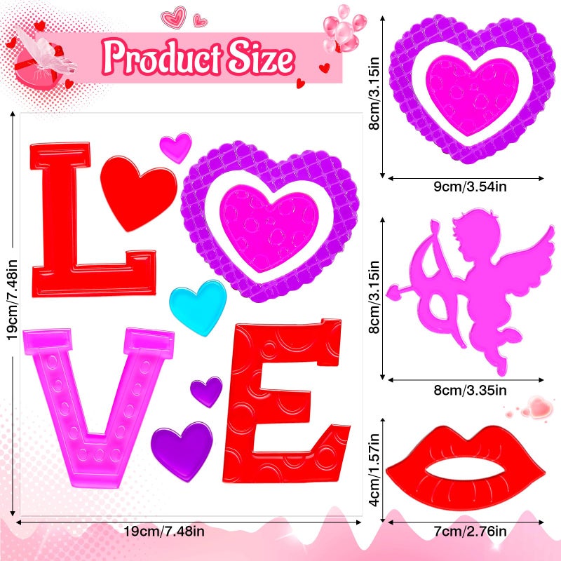 Natonhi 6 Sheets Valentine's Day Gel Window Clings Love Heart Window Stickers Reusable and Removable Windows Decals for Wedding Party Home Decor - Image 3