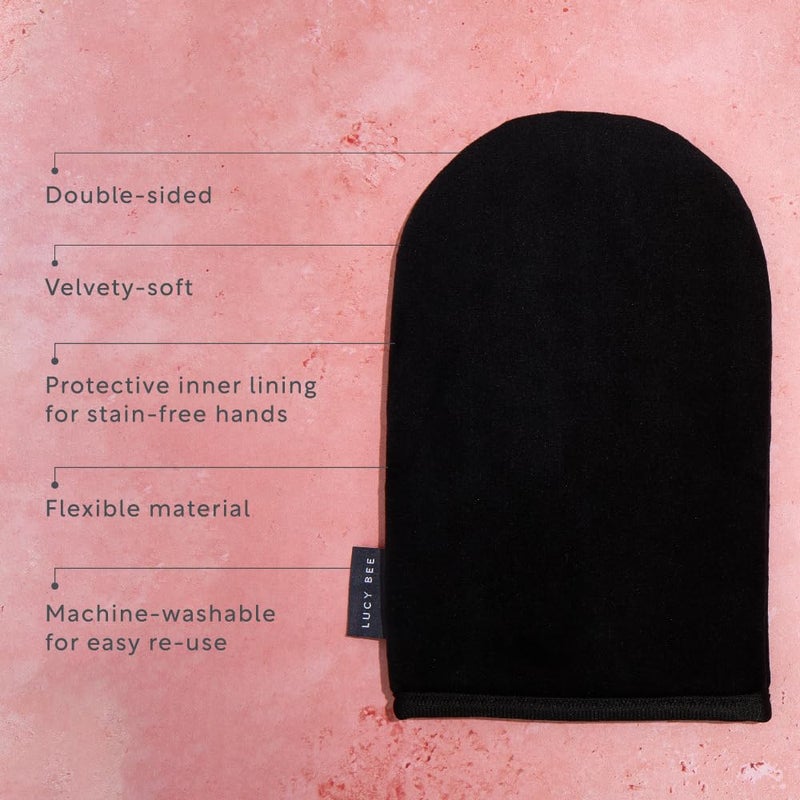 Lucy Bee Self Tanning Mitt for Body Self Tanners, Premium Reusable Double-Sided Velvety Soft Applicator, Streak-Free Natural Tan, Stain-Free Hands, Washable Black Mitt in FSC Cardboard Packaging - Image 3