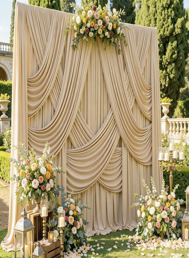 Htper 20ft x 12ft Beige Backdrop Curtain for Parties, Wrinkle Free Polyester 4 Panels 5x12ft Photo Backdrop Drapes Back Drop Cloth for Wedding Birthday Party Baby Shower Photography Background - Image 1