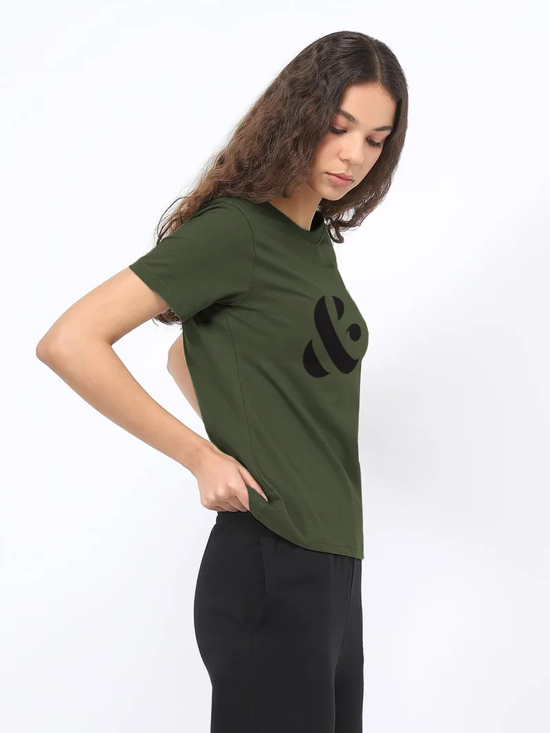 نوبيرو Graphic Print T-Shirt for Women in Olive Green