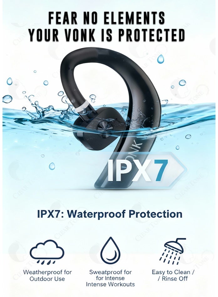 فونك أفضل سماعة أذن واحدة لقيادة آمنة | وقت انتظار طويل/إقران سريع/وقت تحدث يصل إلى ٢٠ ساعة | سماعة أذن فوق الأذن مقاومة للماء IPX7 لمحادثات واضحة سماعة بلوتوث ٥.٠ بدون استخدام اليدين | ميكروفون قابل للدوران ١٨٠ درجة - Image 4