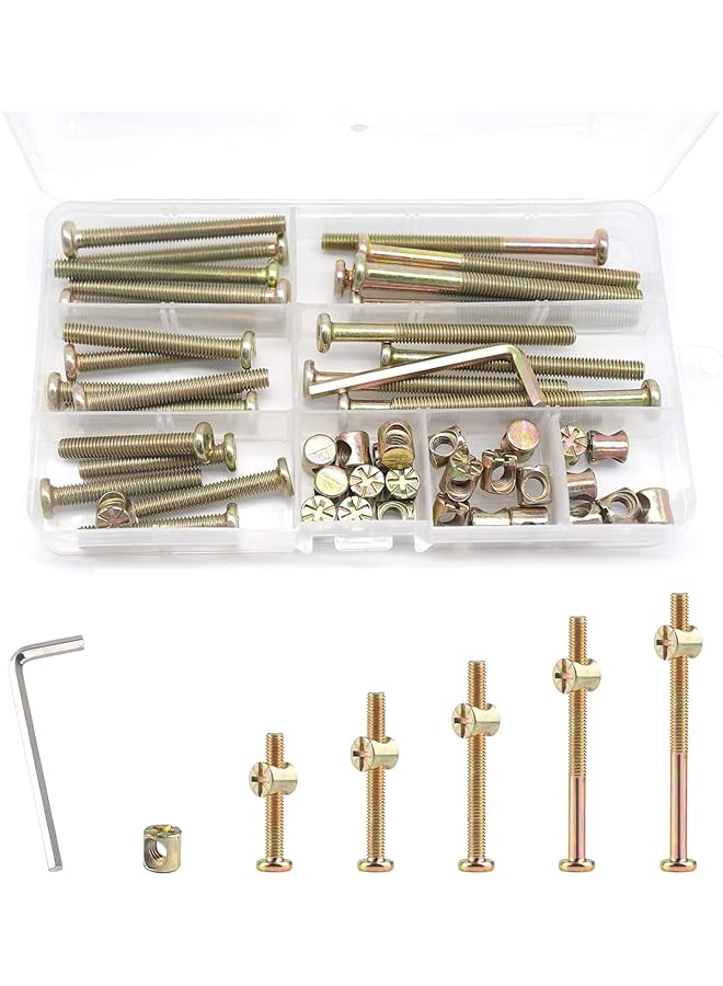 PROMASS 50PCS Baby Bed Crib Screws Hardware Replacement Kit, 25-Set M6x40mm/ 50mm/ 60mm/ 70mm/ 80mm,Hex Drive Socket Cap Screws Barrel Nuts Assortment Kit for Beds Chairs Furniture  - Image 1