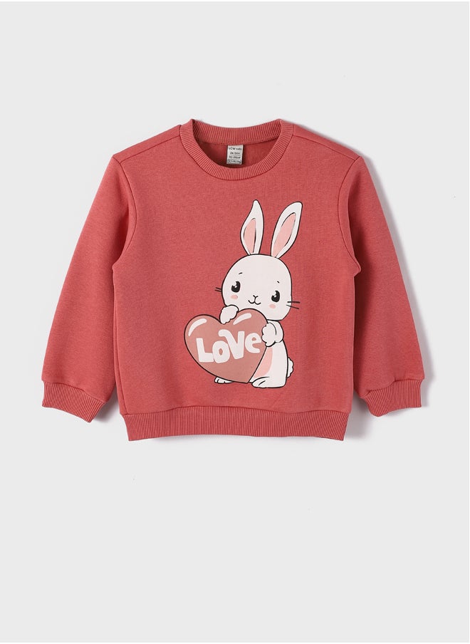 LC WAIKIKI Crew Neck Long Sleeve Printed Baby Girl Sweatshirt and Tights 2-Pack Set  - Image 2