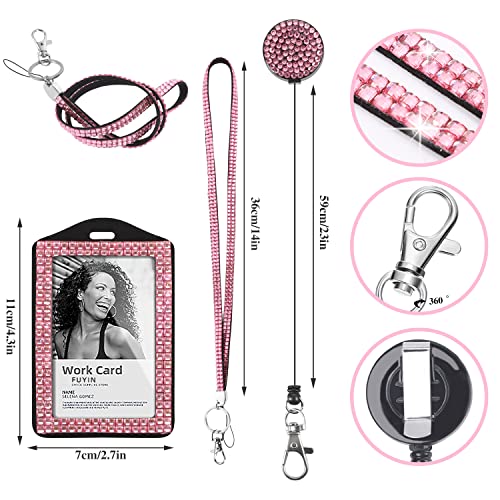 Pengxiaomei 9 in 3 Sets 3 Color Upgraded Rhinestone Lanyard for ID Badges for Women Cute, Bling Mom Lanyards for ID Badges Teacher ID Card Holder Crystal Retractable Badge Reel for Student Kids - Image 2