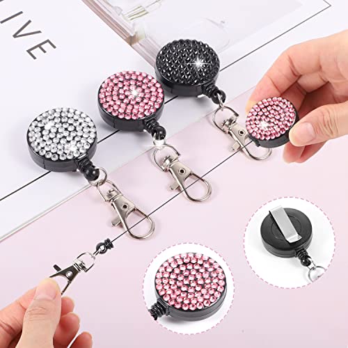 Pengxiaomei 9 in 3 Sets 3 Color Upgraded Rhinestone Lanyard for ID Badges for Women Cute, Bling Mom Lanyards for ID Badges Teacher ID Card Holder Crystal Retractable Badge Reel for Student Kids - Image 3
