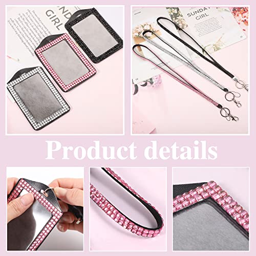 Pengxiaomei 9 in 3 Sets 3 Color Upgraded Rhinestone Lanyard for ID Badges for Women Cute, Bling Mom Lanyards for ID Badges Teacher ID Card Holder Crystal Retractable Badge Reel for Student Kids - Image 4