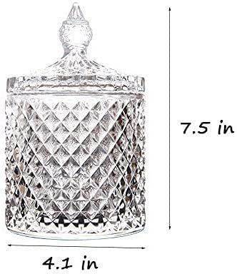 Big cart Apothecary Jar 20 Oz Glass Qtip Holder With Lid Luxurious Crystal Canister Bathroom Counter Vanity Organizer For Bathroom Home Decorative Jar Qtips Holder Dispenser pack of 1 - Image 3