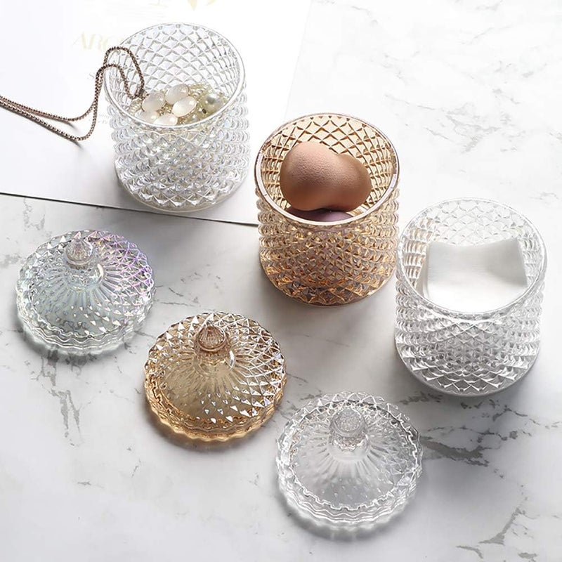 Big cart Apothecary Jar 20 Oz Glass Qtip Holder With Lid Luxurious Crystal Canister Bathroom Counter Vanity Organizer For Bathroom Home Decorative Jar Qtips Holder Dispenser pack of 1 - Image 5
