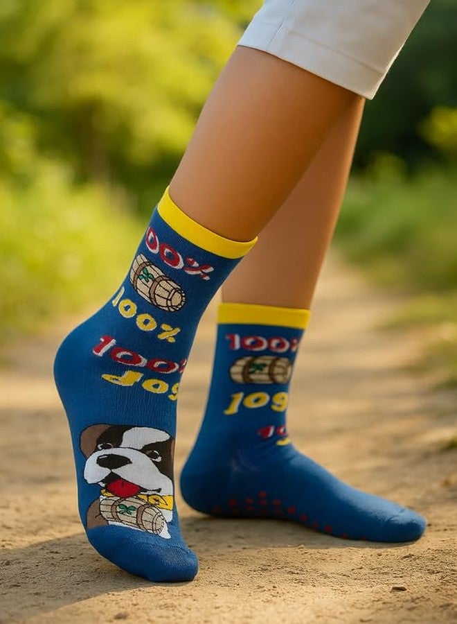 MIKONIKO Woolen Anti-Slip Socks - Winter Warm Crew Socks with Non-Skid Grips for Boys, Girls & Women_2 Pair (Royal Blue|Grey,Free Size) - Image 2