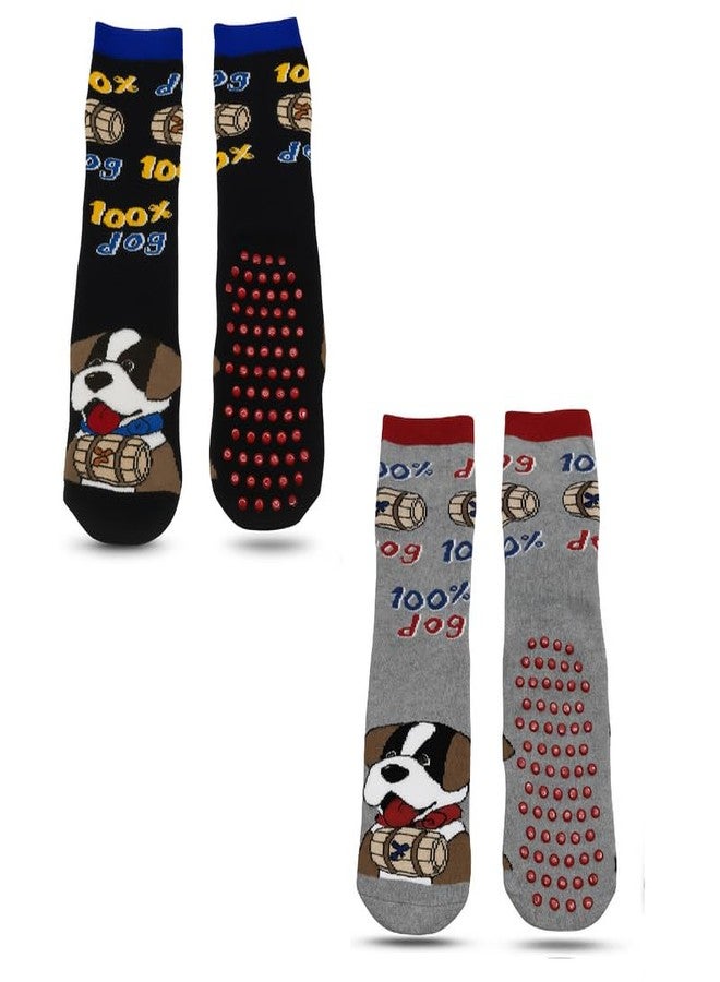 MIKONIKO Woolen Anti-Slip Socks - Winter Warm Crew Socks with Non-Skid Grips for Boys, Girls & Women_2 Pair (Royal Blue|Grey,Free Size) - Image 1