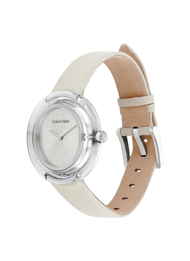 CALVIN KLEIN ساعة يد دائرية أنالوج مقاومة للماء بحزام جلدي 25200019  - Image 1