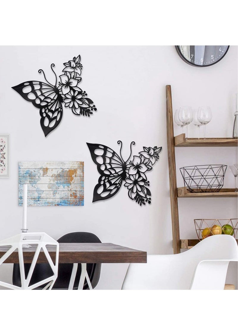 Captaintech Butterfly Decoration Wall Art, 2pcs Boho Metal Hanging Butterfly Flower Appearance Wall Home Decor for Bedroom Living Room Home Wall, About 9.2 x 8 inch - Image 3