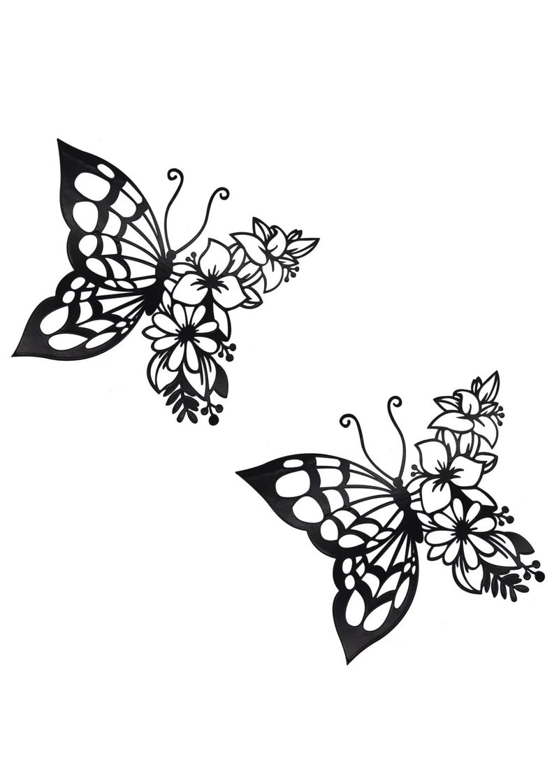 Captaintech Butterfly Decoration Wall Art, 2pcs Boho Metal Hanging Butterfly Flower Appearance Wall Home Decor for Bedroom Living Room Home Wall, About 9.2 x 8 inch - Image 1