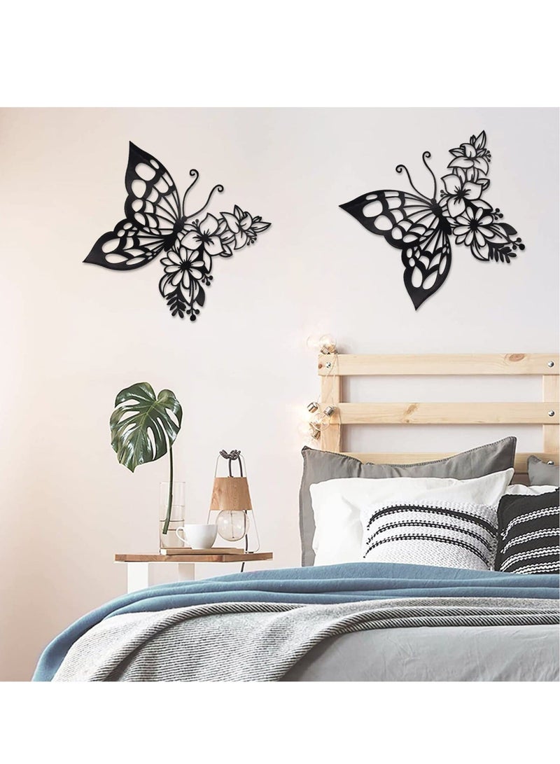 Captaintech Butterfly Decoration Wall Art, 2pcs Boho Metal Hanging Butterfly Flower Appearance Wall Home Decor for Bedroom Living Room Home Wall, About 9.2 x 8 inch - Image 2