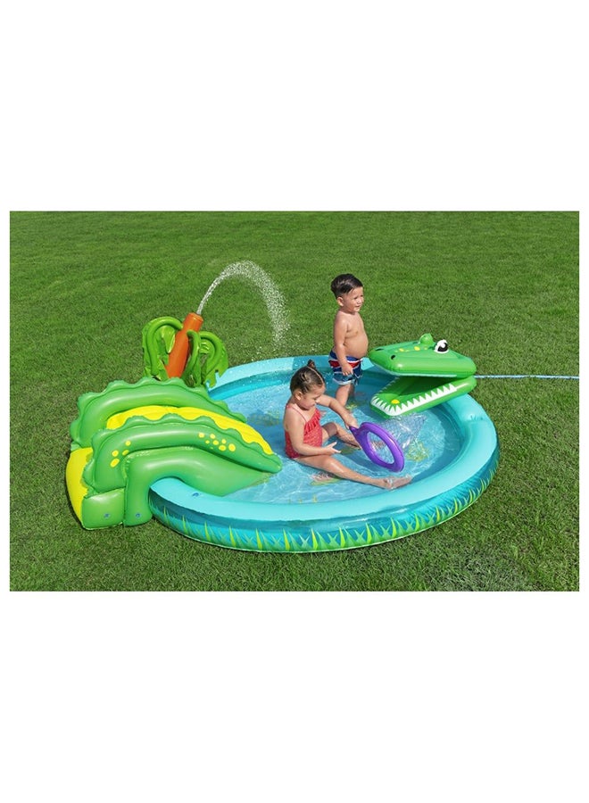 Bestway Bway Playcentr Crocodile Cove 224X181X72 - Multi Color Outdoor Kids Play Accessories - Fun Inflatable Water Play Center for Outdoor Activities - Perfect for Summer Kids Playtime