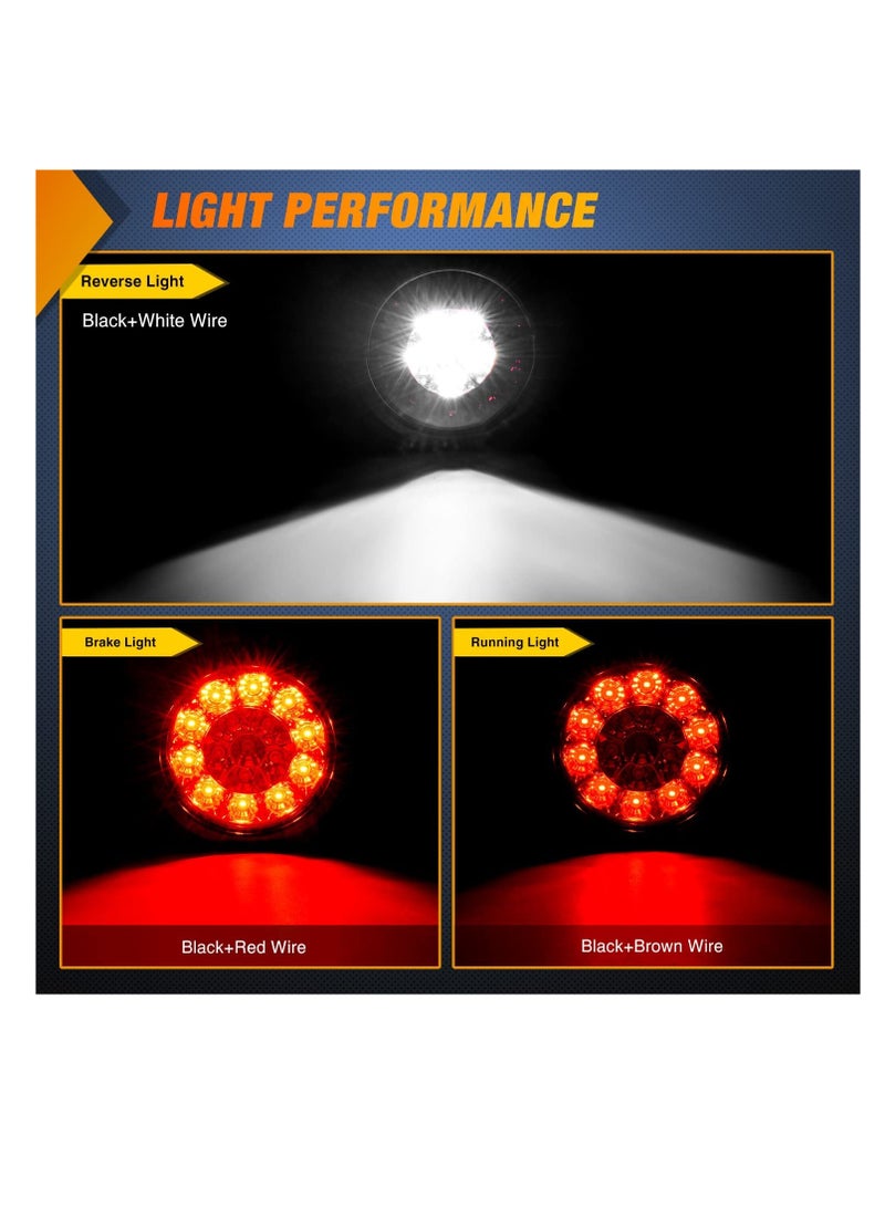 SYOSI 4" Round Red White LED, Trailer Tail Lights 16LEDs, Flush Mount Grommets IP67 Waterproof Stop Brake Running Reverse Light, for Trucks Trailer RV, 2 Pcs - Image 4