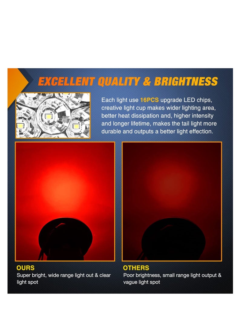 SYOSI 4" Round Red White LED, Trailer Tail Lights 16LEDs, Flush Mount Grommets IP67 Waterproof Stop Brake Running Reverse Light, for Trucks Trailer RV, 2 Pcs - Image 3