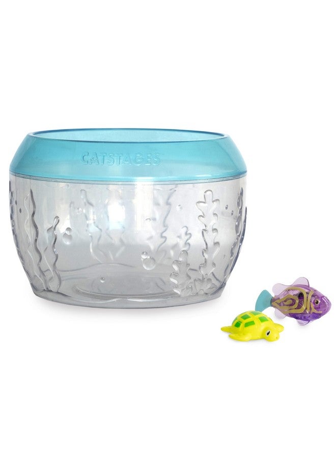 Catstages Meow-smerizing Fish Bowl Cat Toy with Two Water Toys, Electronic Swimming Fish and Floating Turtle Toy Included, Blue - Image 1