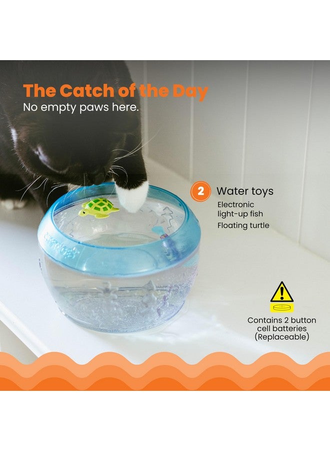 Catstages Meow-smerizing Fish Bowl Cat Toy with Two Water Toys, Electronic Swimming Fish and Floating Turtle Toy Included, Blue - Image 3