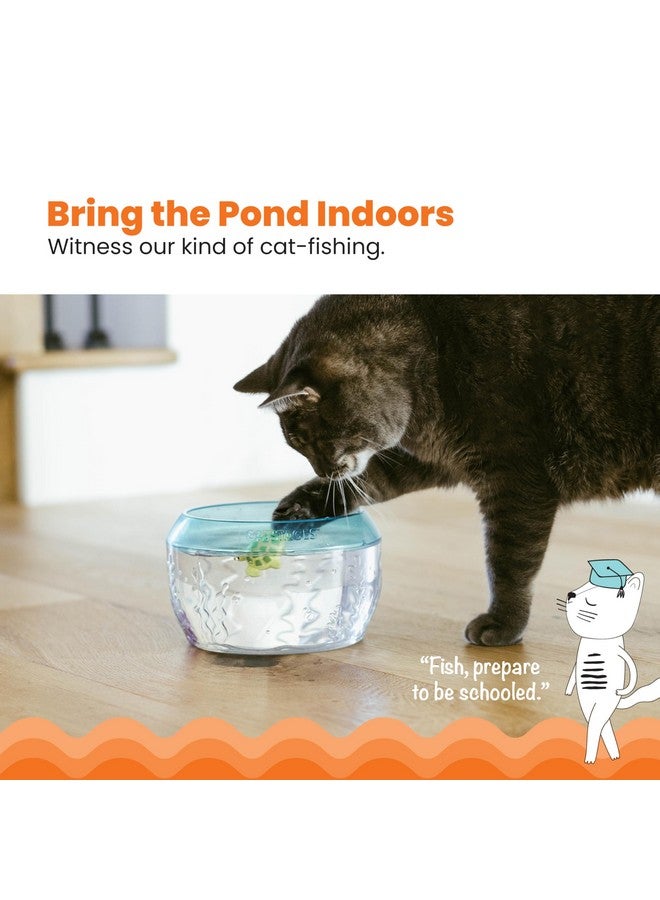 Catstages Meow-smerizing Fish Bowl Cat Toy with Two Water Toys, Electronic Swimming Fish and Floating Turtle Toy Included, Blue - Image 2