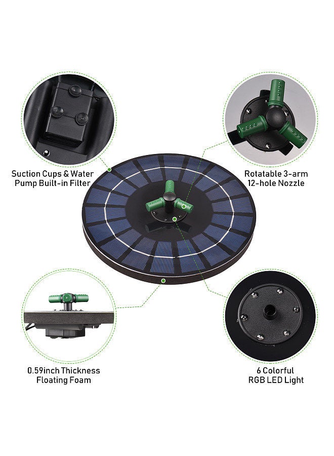 Generic 6W Colorful Solar Fountain Pump With 360°Rotatable Nozzle RGB LED Light Solar Water Pump With Battery Auto-Shut off 9 Inch Floating Fountain for Bird Bath Garden Small Pond  - Image 3