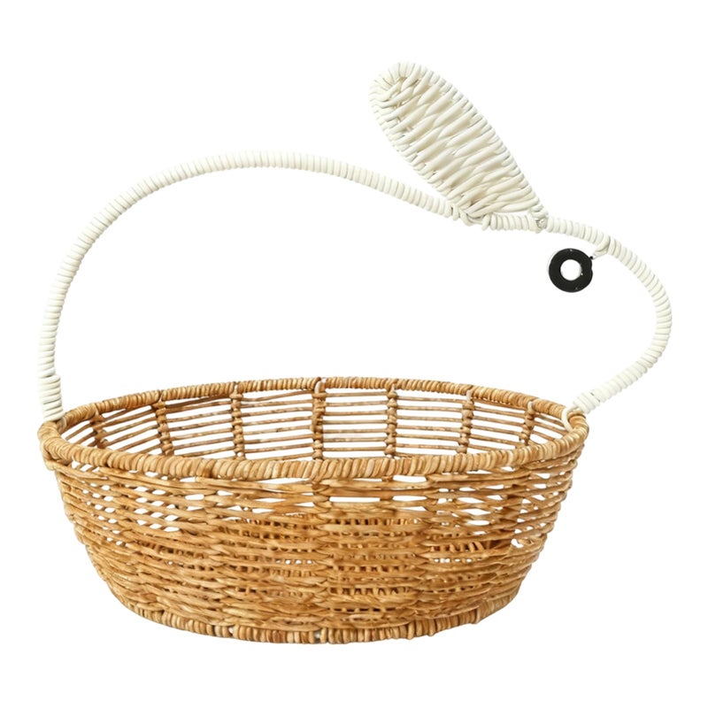 Yellow Rattan Basket With Bunny Handle Storage Organizer For Kitchen Bedroom Living Room 30x25x9cm - Image 2