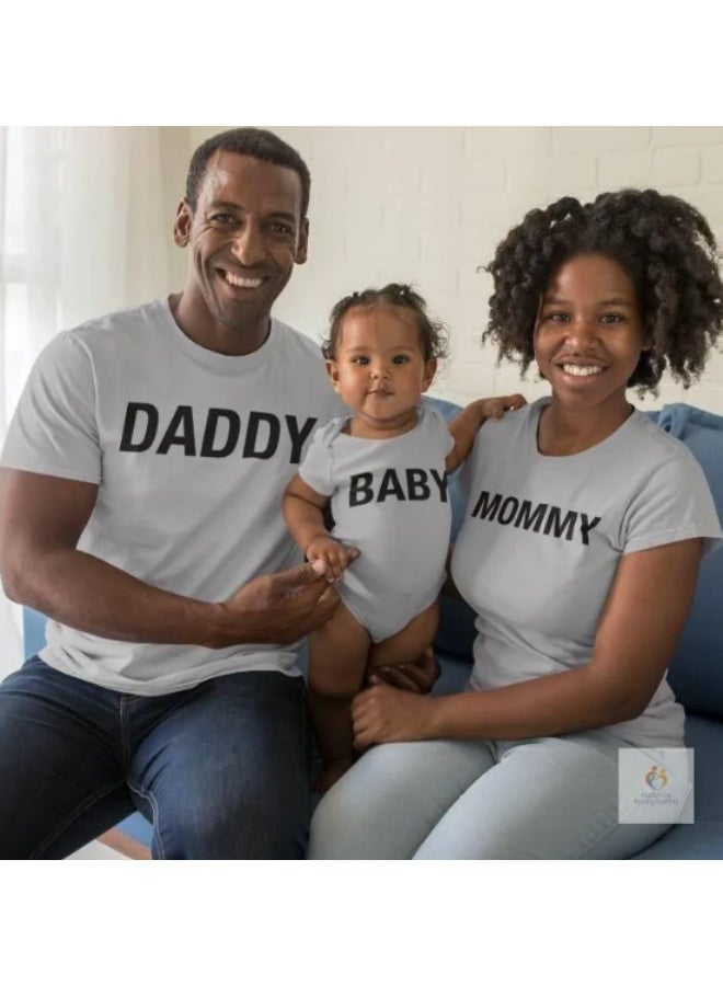 Matching Daddy Mommy Baby Family T-Shirts (Grey) | Cute Printed Cotton Tees for Dad, Mom & Baby | Coordinated Family Outfit for Photos, Outings & Everyday Wear