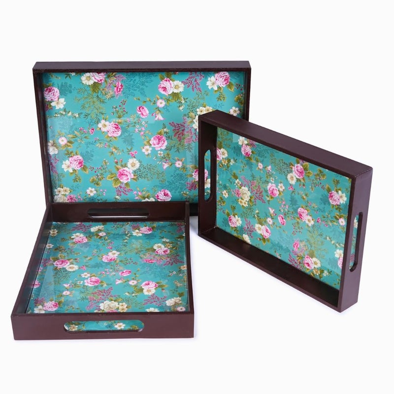 Amimashop Set of 3 Wooden Serving Trays | Wooden Tray for Kitchen Organizer, Home Decor (13x10, 12x9, 18x8) - - Image 1