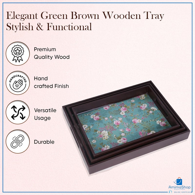 Amimashop Set of 3 Wooden Serving Trays | Wooden Tray for Kitchen Organizer, Home Decor (13x10, 12x9, 18x8) - - Image 2