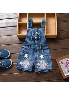 Peacolate 2-8Years Little&Big Summer 2pcs Clothing Set Flower Pink Short Sleeve T Shirt and Denim Rompers Shortalls (3Years)  - Image 3